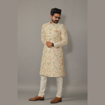 Lucknowi Chikankari Embroidered Pastel Sherwani Achkan with Floral Details | Jaipurio